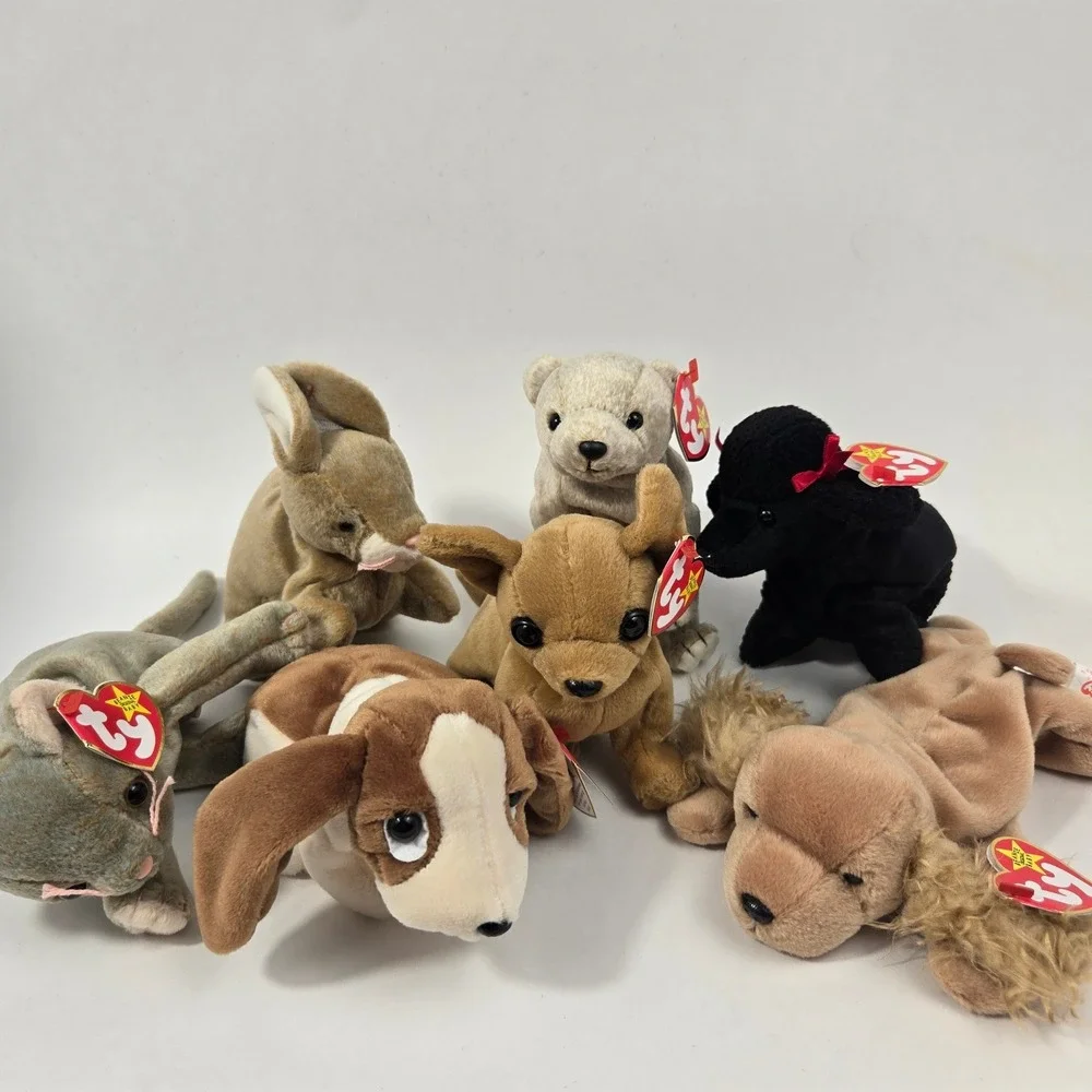 Ty Beanie Babies Dog Collection Tiny Gigi Spunky Wrinkles Tuffy Plush Lot of 7